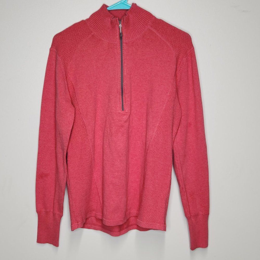 Eddie Bauer Sweater Women's XL Pink 1/2 Zip Pullover Cotton Mock Neck Classic